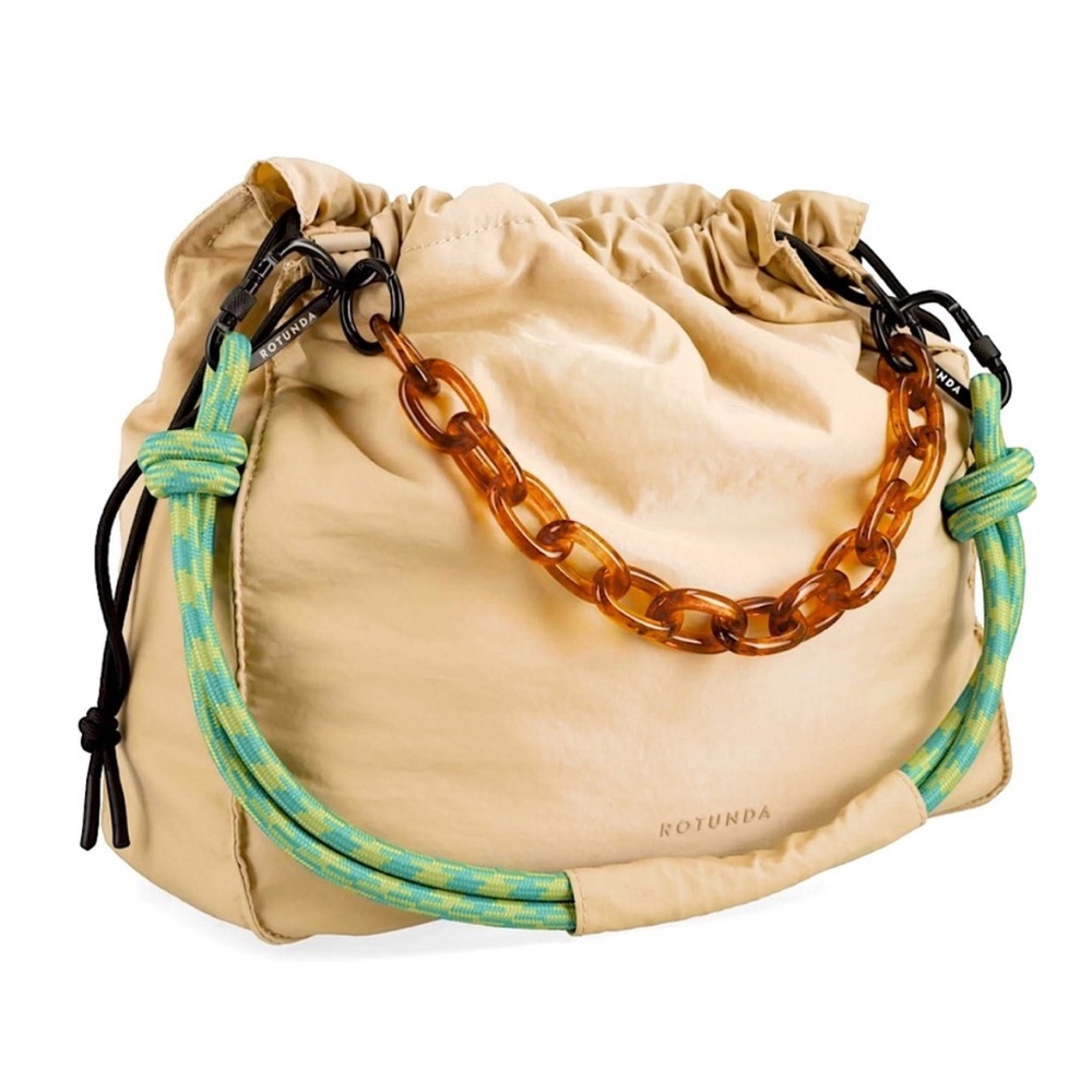 Rotunda Sant Hobo Tan Shoulder Bag with Green Accents